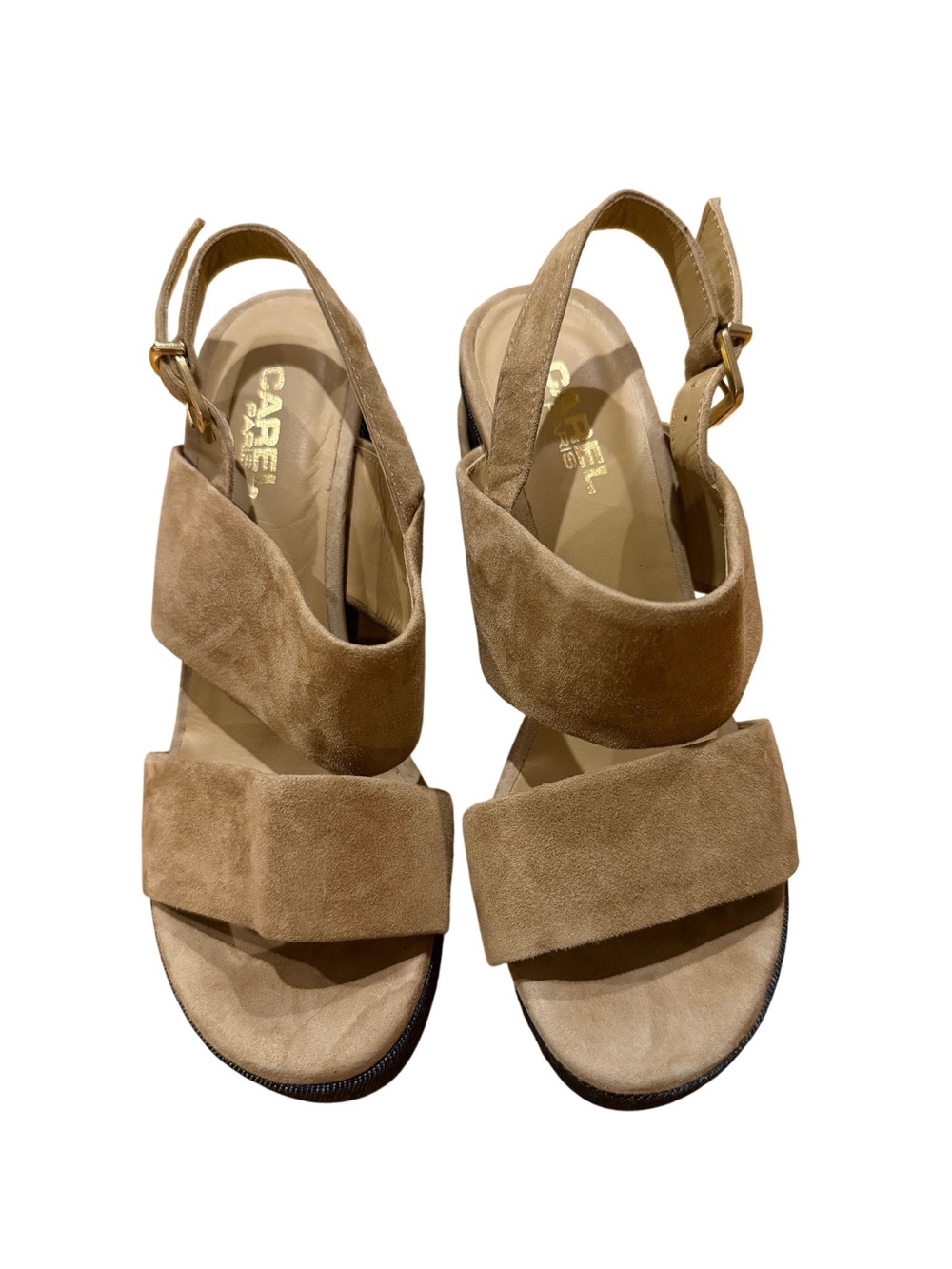 Carel Paris Suede Tan Jean Platform Slingback Sandals - size 36